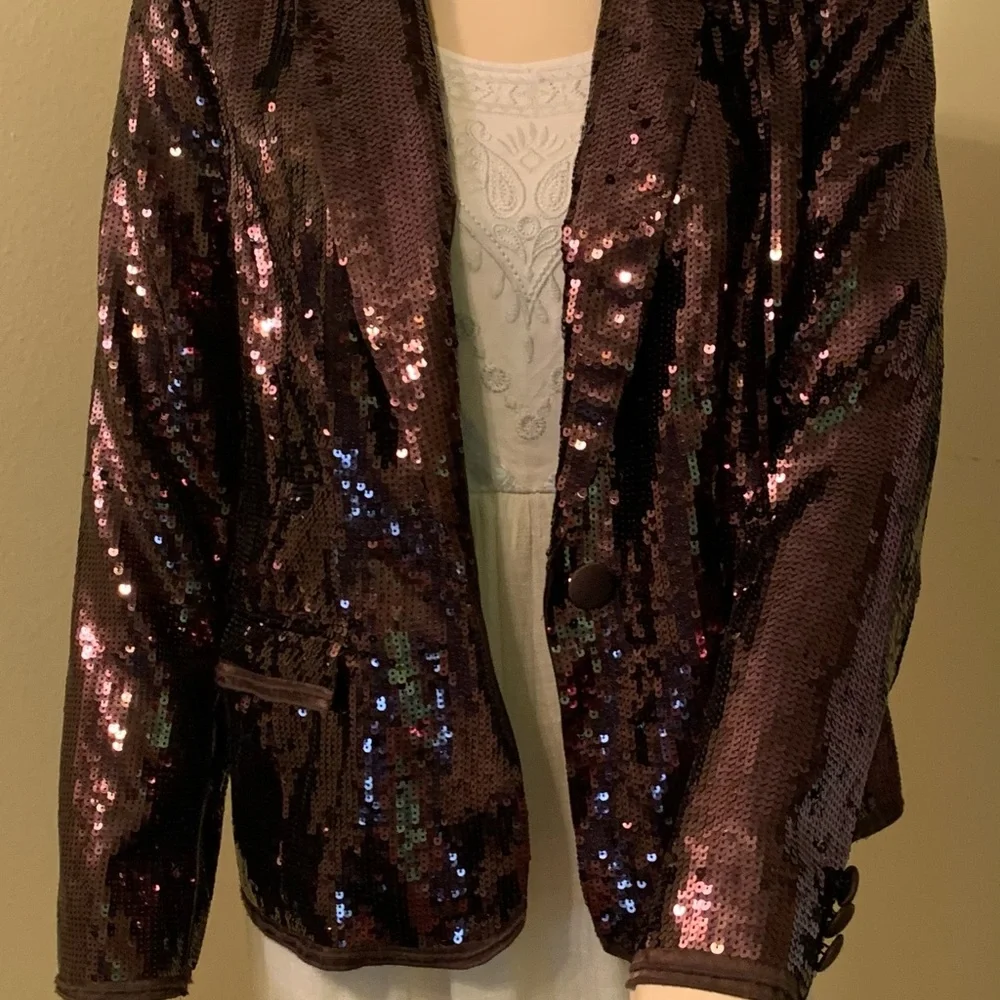 Chicos Shining Tuxe Sheron Jacket Timberglass. Sequins - Picture 2 of 15